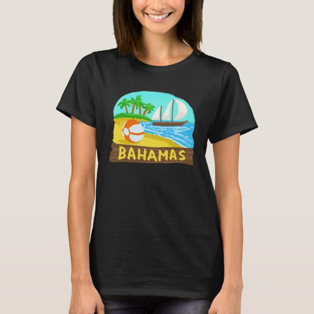 T-shirt Bahamas Palm Tree Sun Beach Lagoon Island (Devant)