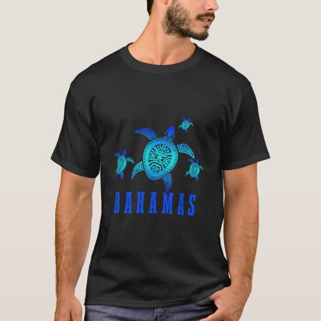 T-shirt Bahamas Sea Turtle Tribal Pattern Scuba Diving Div (Devant)