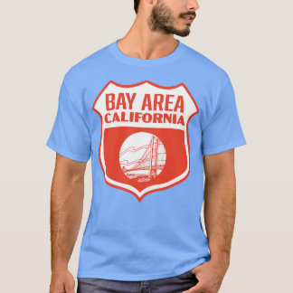 T-shirt Baie de Californie Bouclier rétro blanc sur rouge