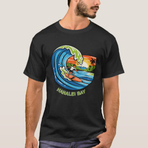T-shirt Baie de Hanalei rétro Kauai Surfant sur la côte no