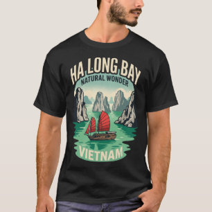 T-shirt Baie d'Halong Vietnam Affiche de voyage vintage Ré