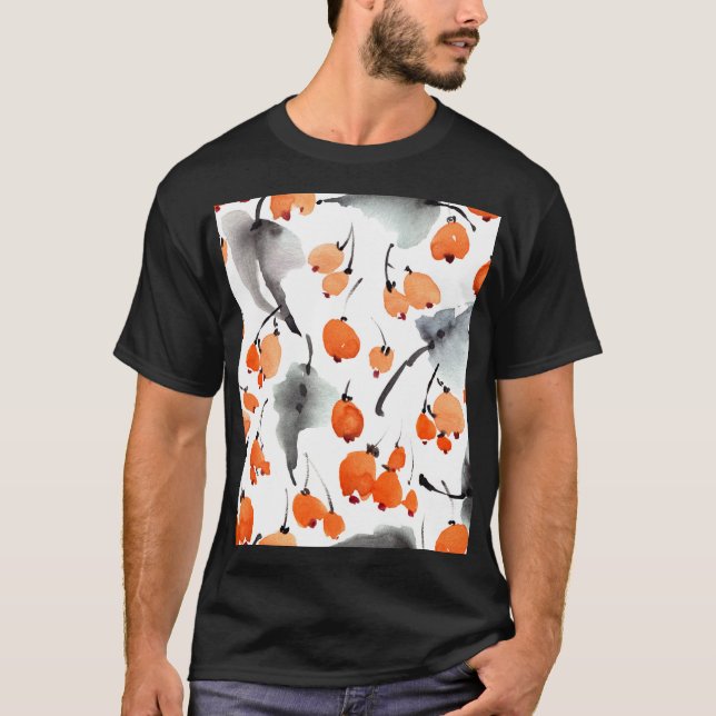 T-shirt Baies, aquarelle feuille, illustration d'encre, co (Devant)