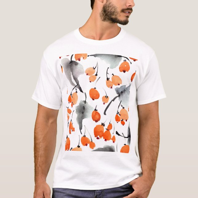 T-shirt Baies, aquarelle feuille, illustration d'encre, co (Devant)