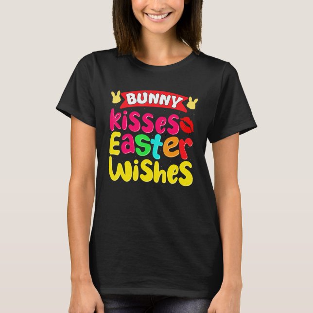 T-shirt Baisers de lapin et voeux de Pâques mignonnes Joye (Devant)