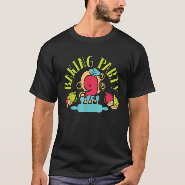 T-shirt Baking Party 9e anniversaire Rollday Pin Chef Casq (Devant)