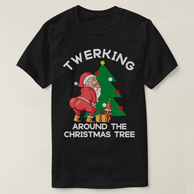 T-shirt Balade autour de l'arbre de Noël amusant père Noël (Design devant)