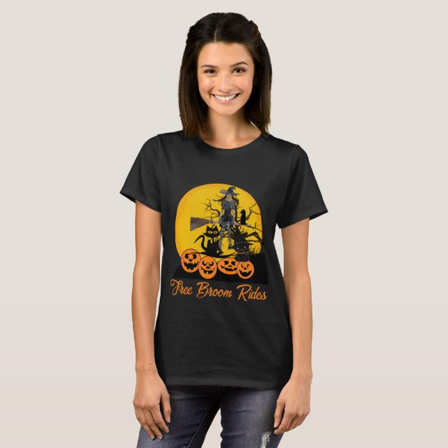 T-shirt Balades en salle libre Halloween Chats sorciers Ci (Devant entier)