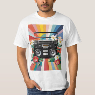 T-shirt Baladeur Rétro Avec Arcs-En-Ciel Et Fleurs