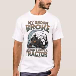 T-shirt Balai Tracteur Cassé Citrouille Maison Hantée Lune