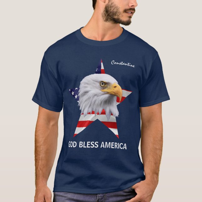 T-shirt Bald Eagle, Etoile, Drapeau personnalisable (Devant)