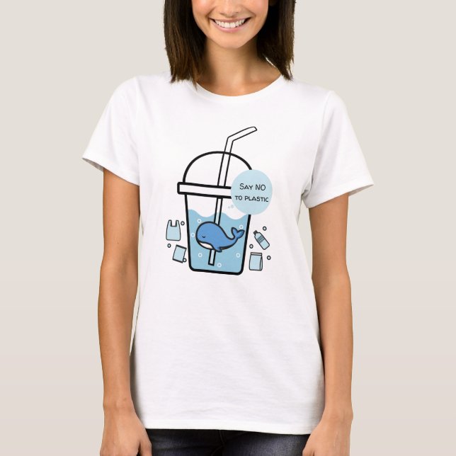 T-shirt Baleine en Coupe, Non au Jour des terres plastique (Devant)
