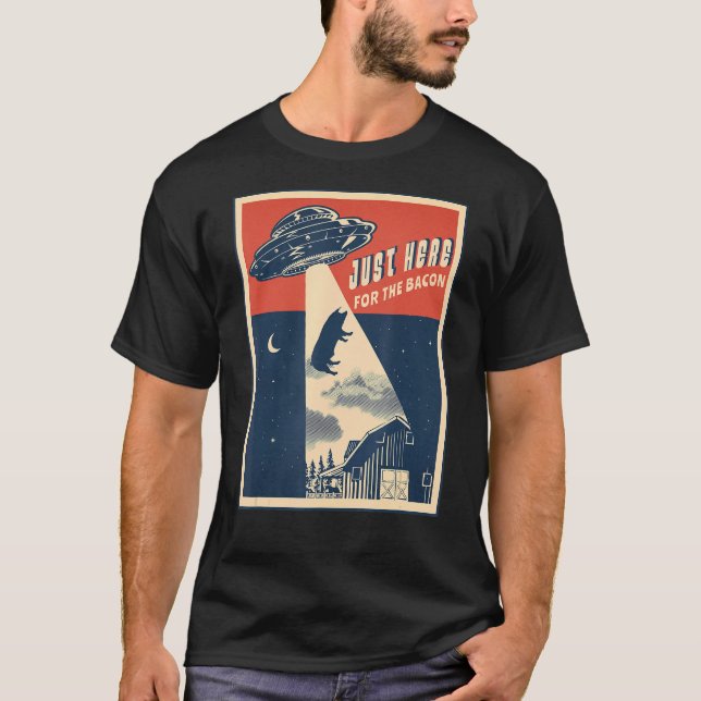 T-shirt Balise d'enlèvement de ferme Alien Bacon rétro OVN (Devant)