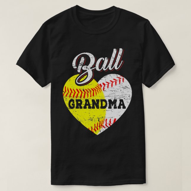 T-shirt Ball Grandma Baseball Softball Heart  (Design devant)