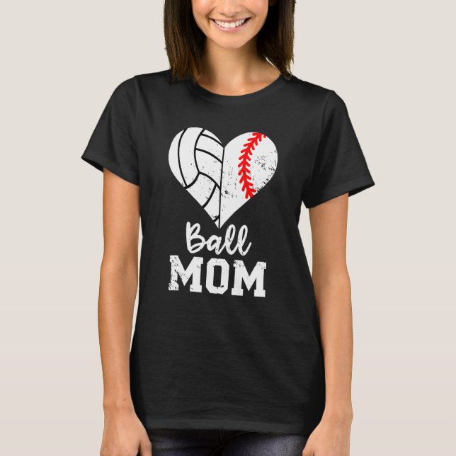 T-shirt Ball Maman Coeur Baseball Volleyball Maman (Devant)