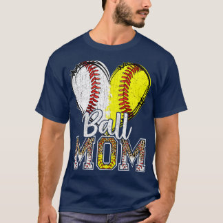 T-shirt Ball Mom Heart Baseball Softball Mama Women Mother