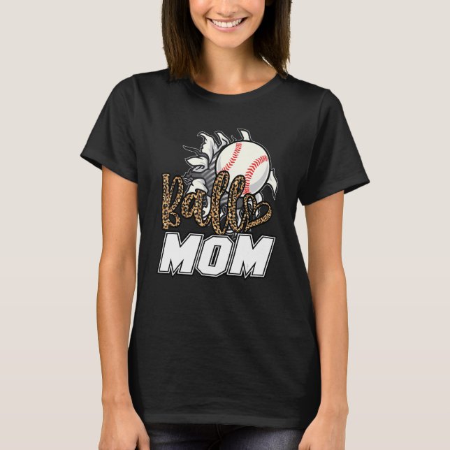 T-shirt Ball Mom Leopard Baseball Softball Mama Women Moth (Devant)