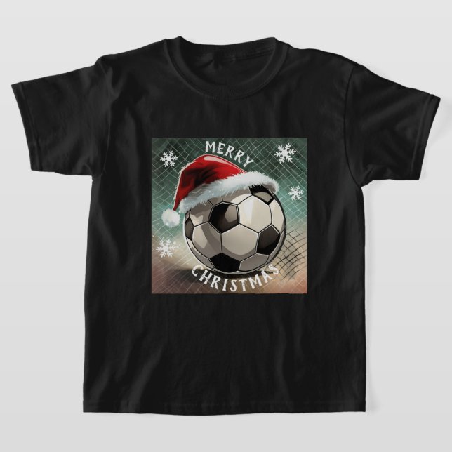 T-shirt Balle de football Rouge chapeau de Noël Flocon de  (Poser)