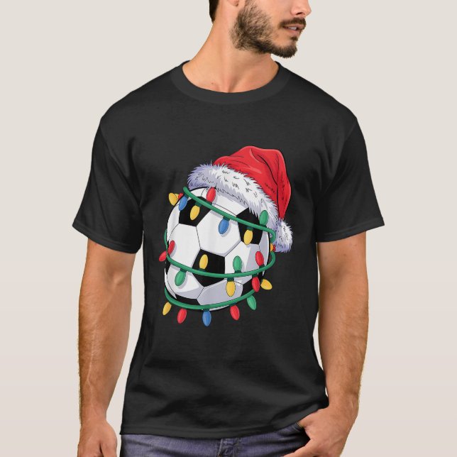T-shirt Balle de football Santa Hat Hommes Femmes Soccer d (Devant)