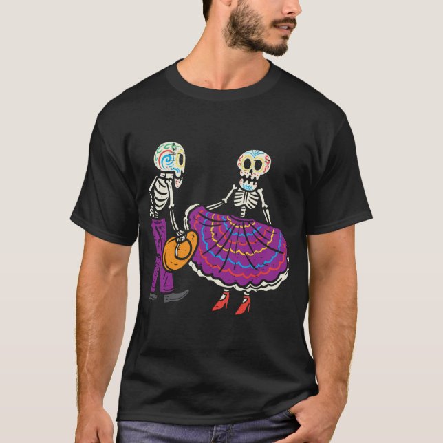 T-shirt Ballet Folklorico Skeleton Sugar Skull Dia De Los (Devant)
