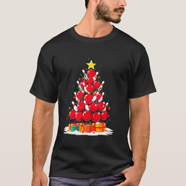 T-shirt Ballons de bowling amusant Noël Arbre de Noël Bowl (Devant)