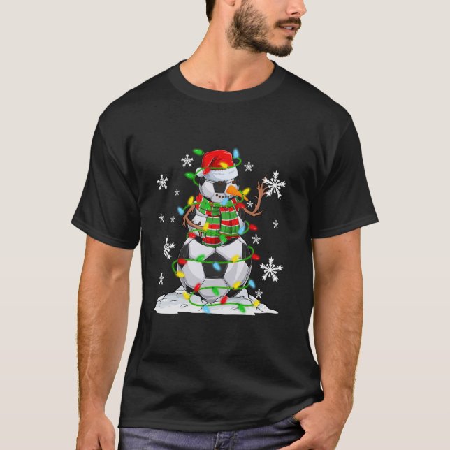 T-shirt Ballons de football amusant Snowman feux d'arbre d (Devant)