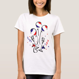 T-shirt Ballons et champagne blancs et bleus rouges