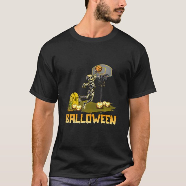 T-shirt Balloween Skeleton Basketball Player Fan Skeleton (Devant)