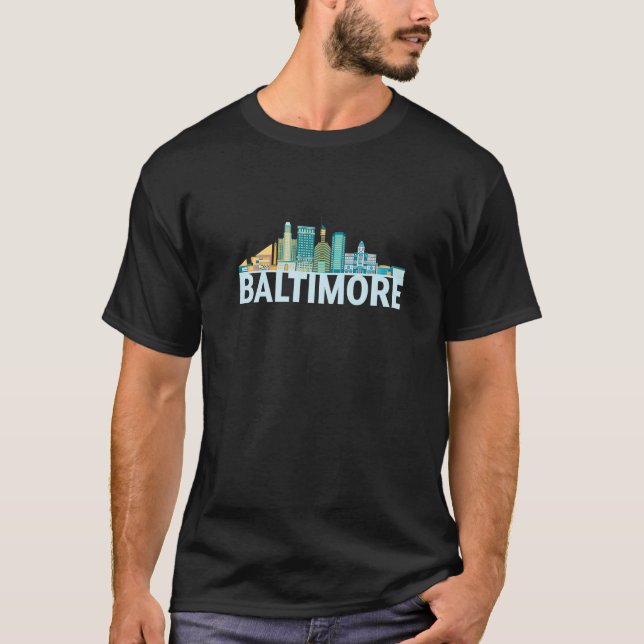 T-shirt Baltimore Maryland City Skyline Silhouette Outline (Devant)