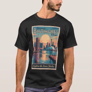 T-shirt Baltimore Maryland Skyline Travel Art Vintage