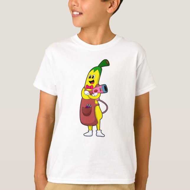 T-shirt Banana en coiffeur avec sèche-cheveux (Devant)