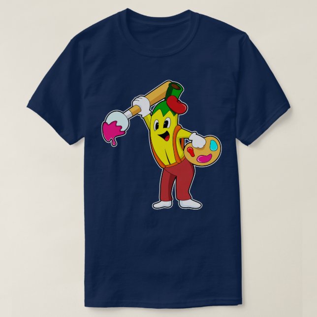 T-shirt Banane en peintre avec pinceau (Design devant)