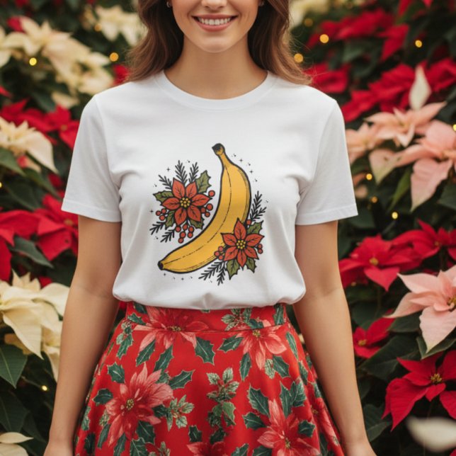 T-shirt Banane festive avec des fleurs de poinsettia Noël (Créateur téléchargé)