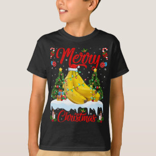 T-shirt Banane Fruit Lover Xmas Éclairage Santa Hat Banana