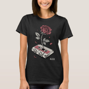T-shirt Bande Cassette Rétro Rose Nom Personnalisé