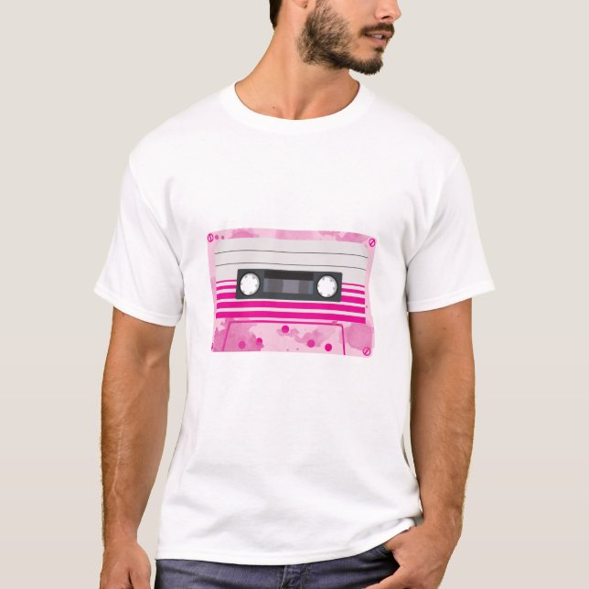 T-shirt Bande de cassette rose avec pointes roses (Devant)