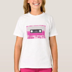T-shirt Bande de cassette rose avec pointes roses