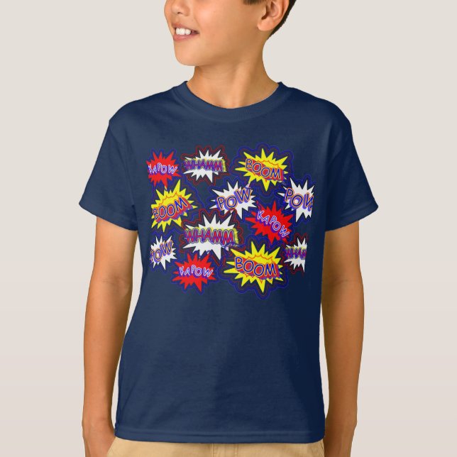 T-shirt Bande dessinée amusante Discours Bubles Pow Boom K (Devant)