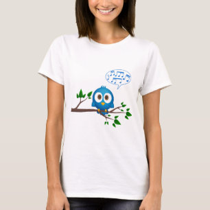 T-shirt Bande dessinée bleue mignonne d'oiseau de
