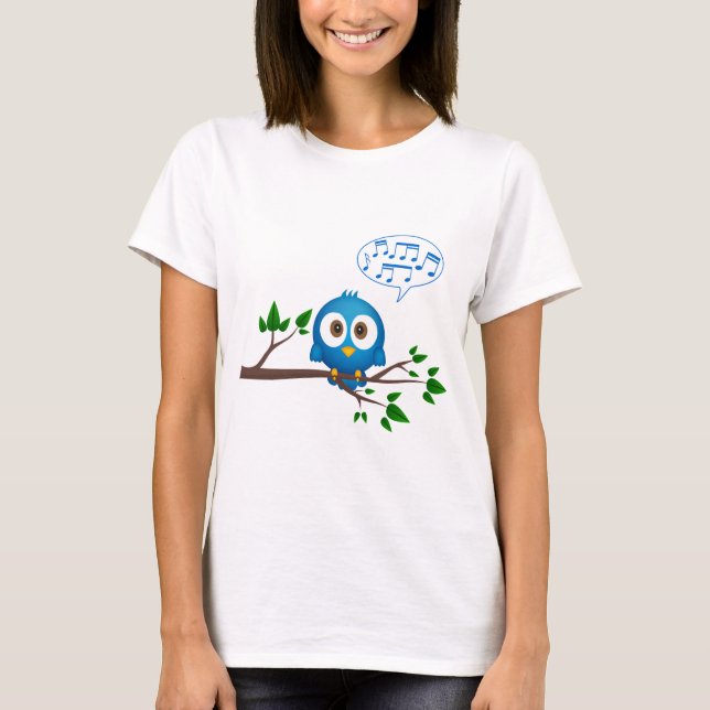 T-shirt Bande dessinée bleue mignonne d'oiseau de (Devant)