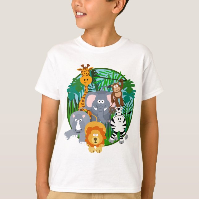 T-shirt Bande dessinée d'animaux de safari (Devant)