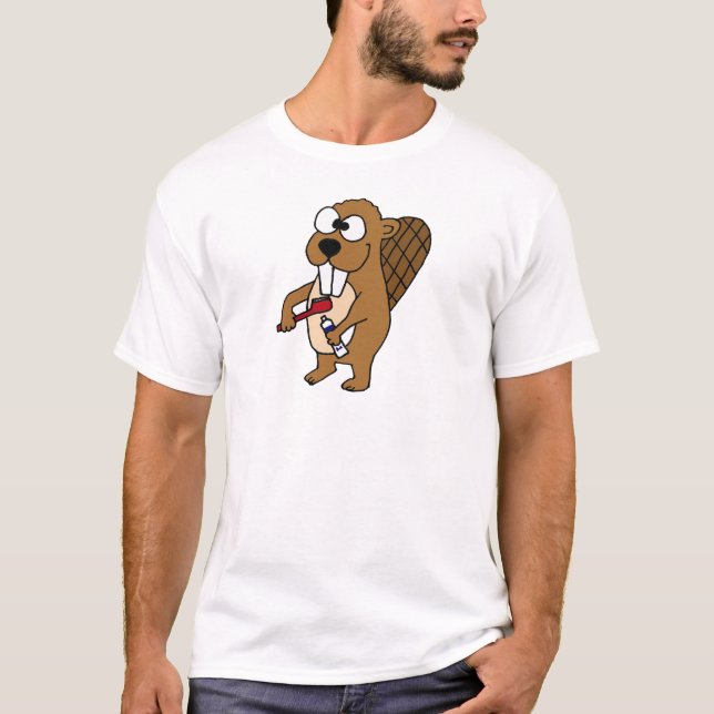 T-shirt Bande dessinée de brossage de dents de castor (Devant)