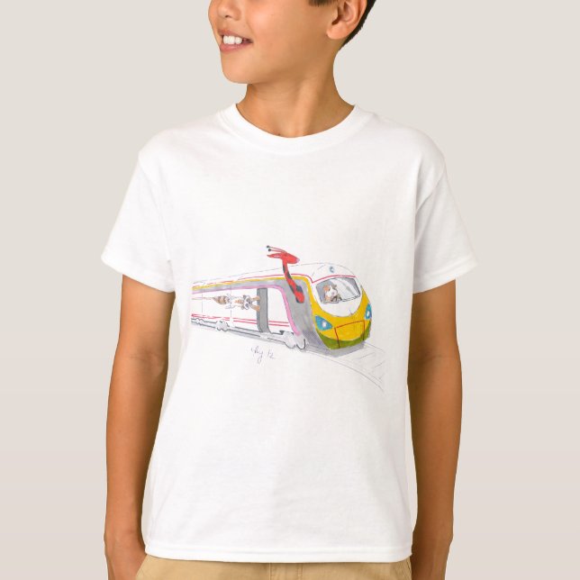 T-shirt bande dessinée de train à grande vitesse et girafe (Devant)