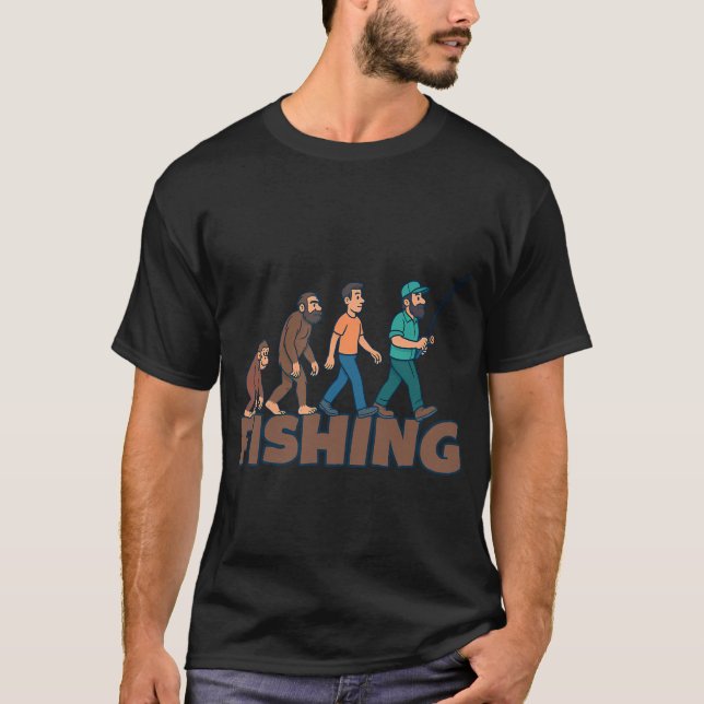 T-shirt Bande dessinée d'évolution de la pêche â€“ Pêcheur (Devant)