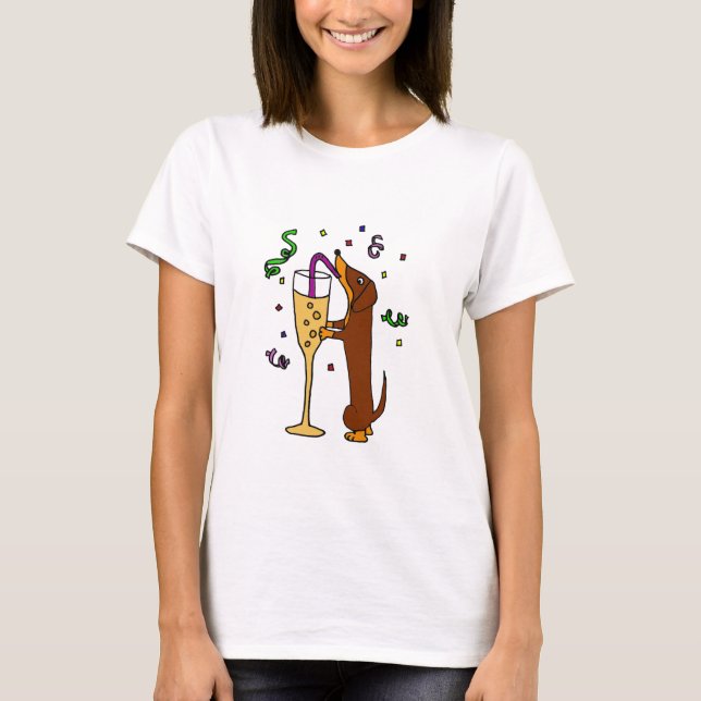 T-shirt Bande dessinée drôle de partie de chien de teckel (Devant)