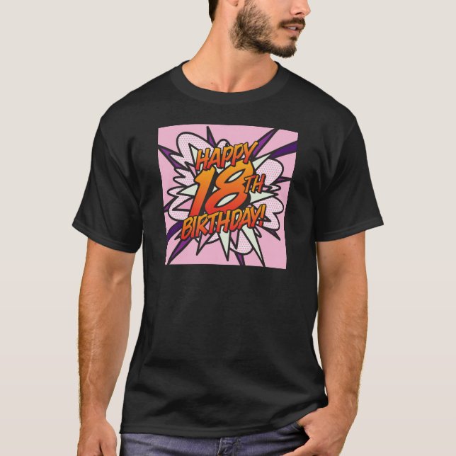 T-shirt Bande dessinée HEUREUX 18E ANNIVERSAIRE!rose (Devant)