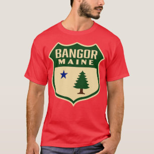T-shirt Bangor Maine Retro Pine Tree Shield Vert