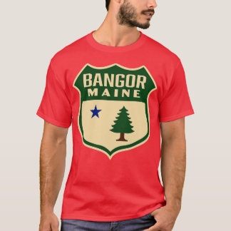 T-shirt Bangor Maine Retro Pine Tree Shield Vert