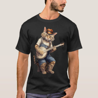 T-shirt Banjo Chat Funny Retro Style Bluegrass Amoureux de