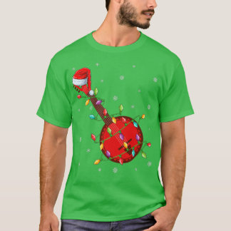 T-shirt Banjo Music Lover Xmas Lights Père Noël Banjo Chri