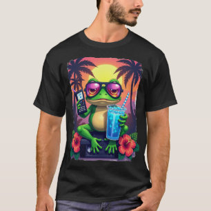 T-shirt Bannière Web Rétro Grumpy Frog Y2K Aesthetic Tropi